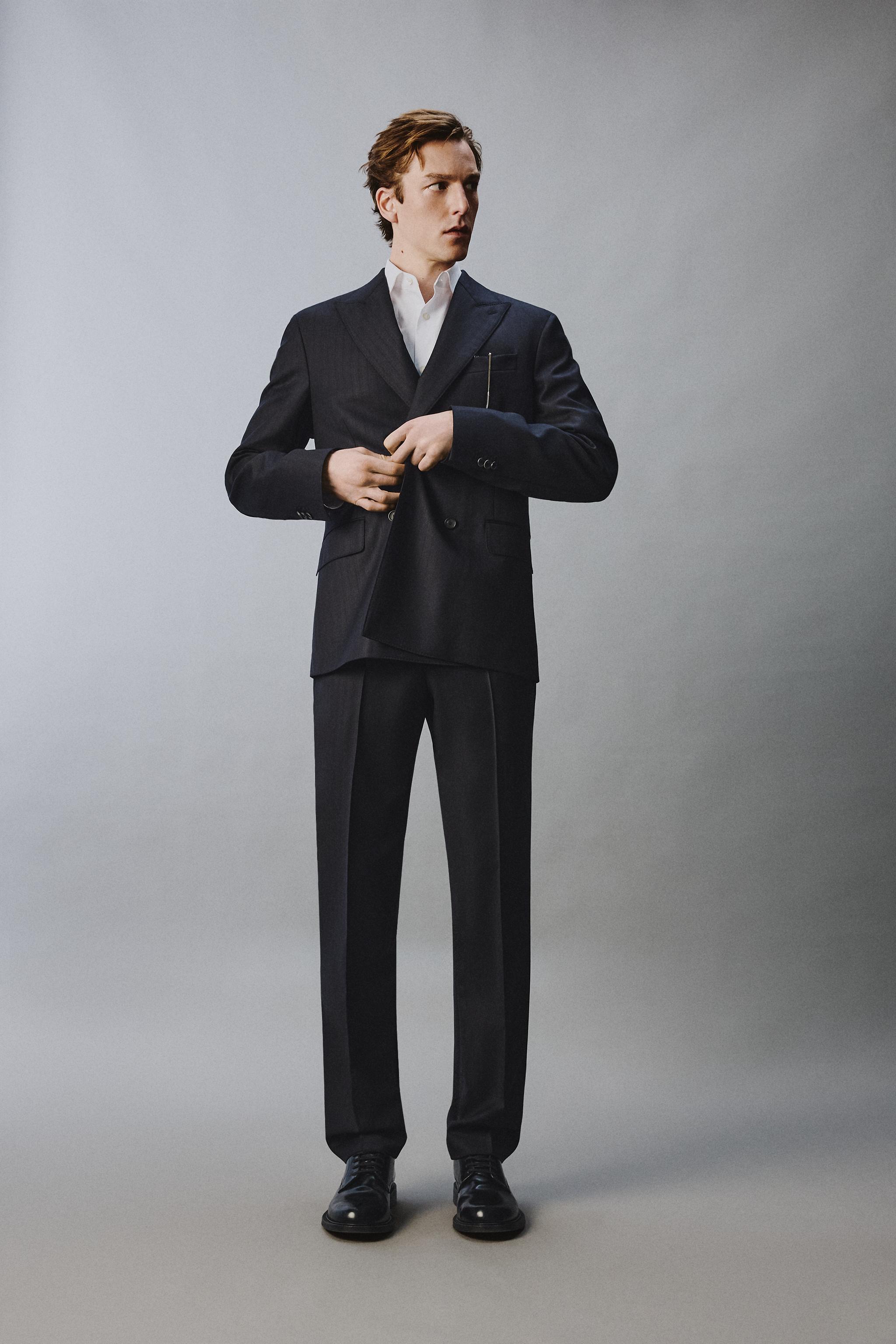 100% WOOL PINSTRIPE SUIT PANTS